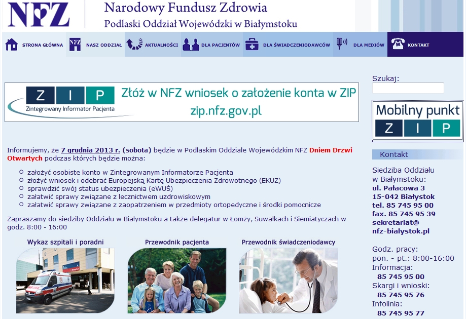 Zrzut ekranowy ze strony nfz-bialystok.pl