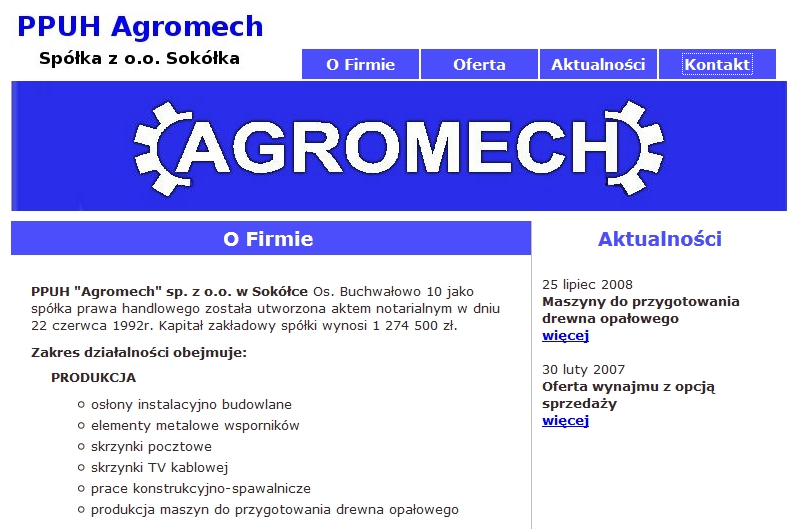 Zrzut ekranowy ze strony agromech.pl