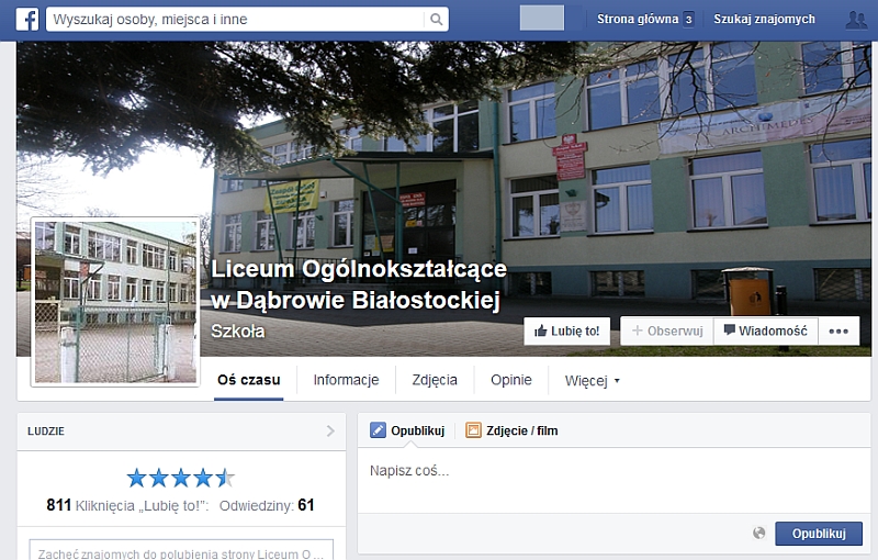 Zrzut ekranowy profilu LO w Dąbrowie Białostockiej