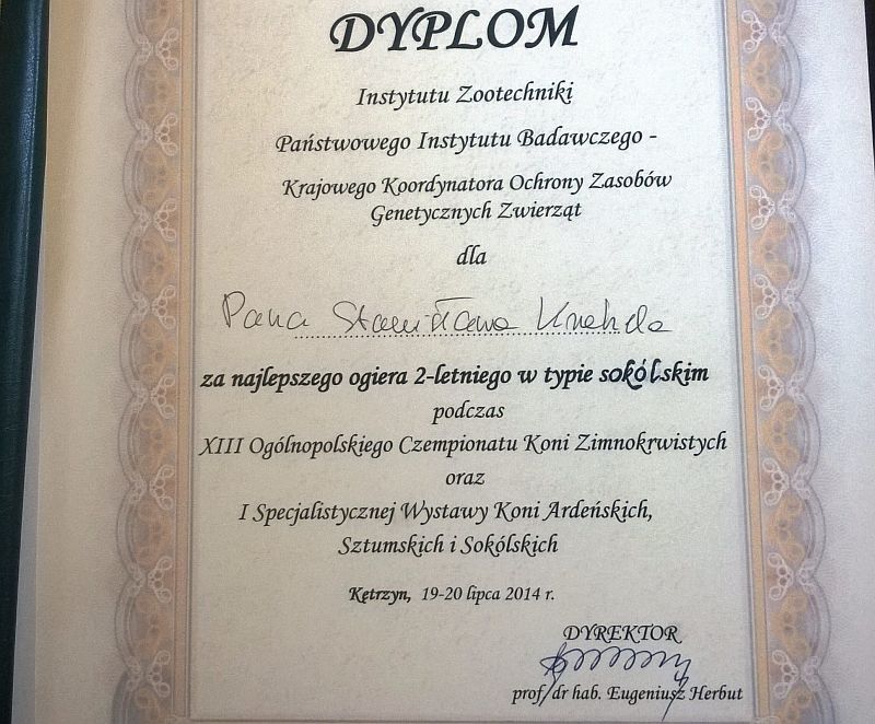 Dyplom, który otrzymał Stanisław Krahel (iSokolka.eu)
