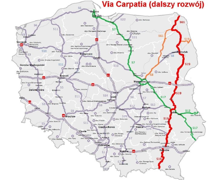 Planowany przebieg Via Carpatia (MIiB)